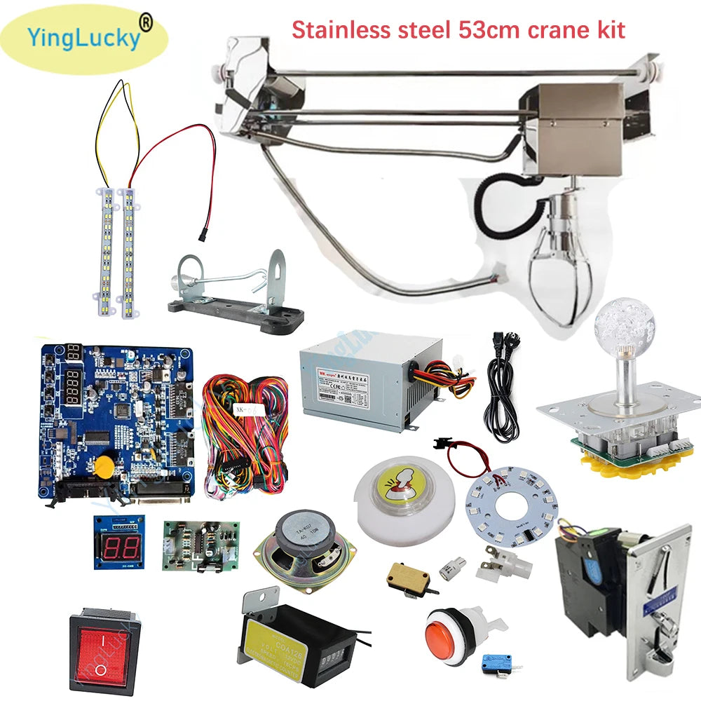 Arcade Claw Game Vending Machine DIY Kit Toy Crane Machine Kit 53cm Gantry With Game Board Joystick Buttons Power Supply LED
