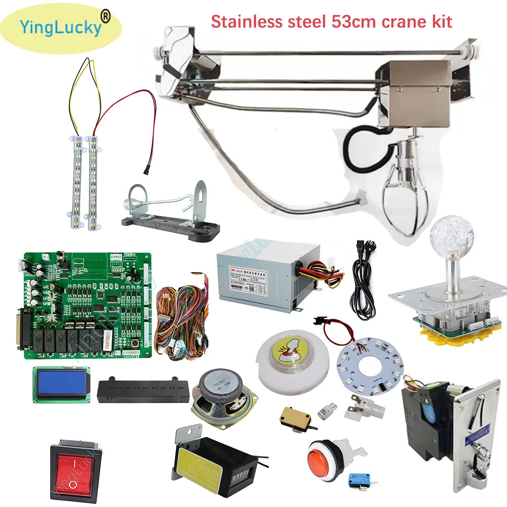 Arcade Claw Game Vending Machine DIY Kit Toy Crane Machine Kit 53cm Gantry With Game Board Joystick Buttons Power Supply LED