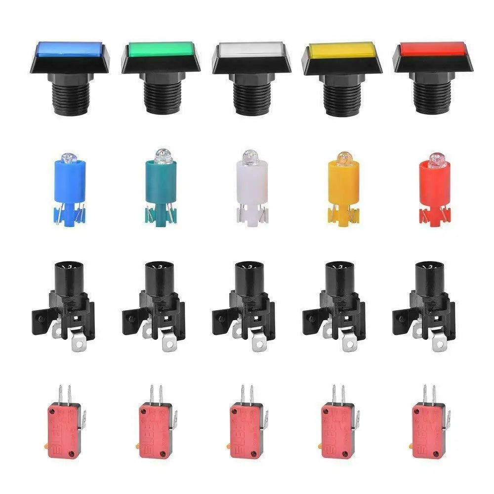 Arcade Push Buttons 5 Color Illuminated LED Light Lamp 30*50mm Rectangular Arcade Video Game Player Push Button With Microswitch