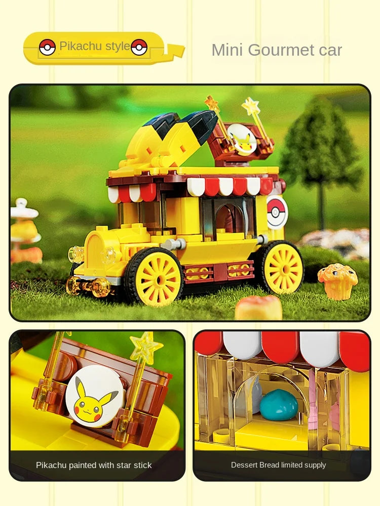 Pokemon Car Classic Anime Center House Pikachu Mewtwo Charizard Venusaur Building Blocks Bricks Sets Model DIY Toy For Gift