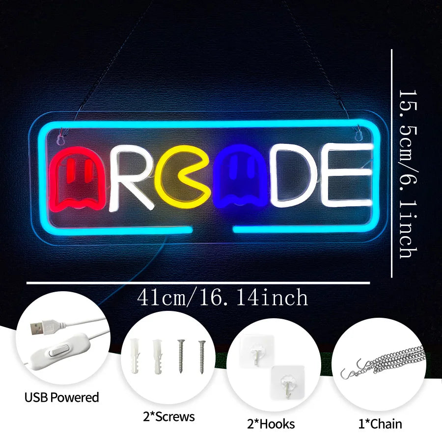 Neon Sign Of Arcade, Used For Wall Decoration, Usb Powered, Used For Artistic Decor Of Game Rooms, Clubs, Bars And Man Caves.
