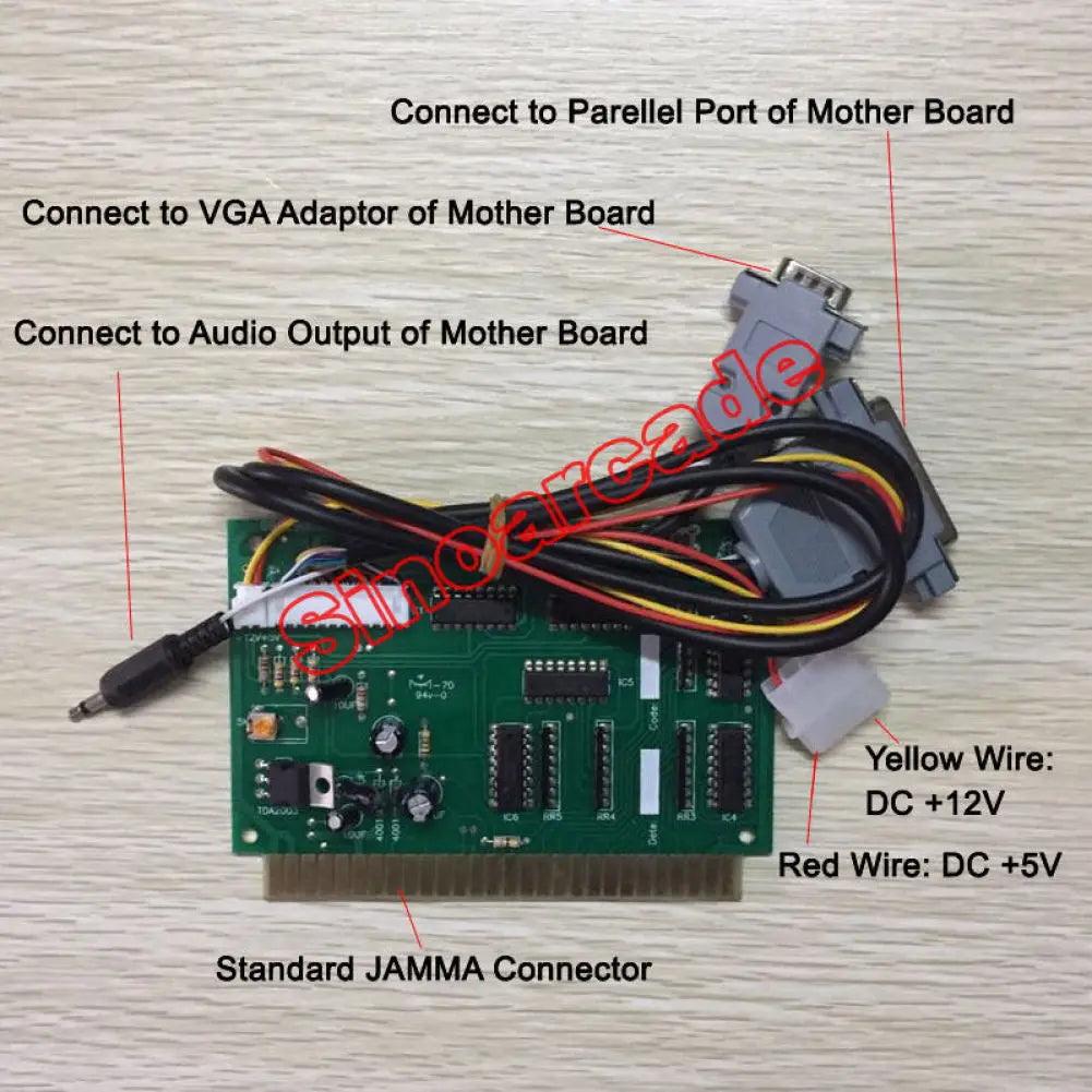 Arcade Game PC to Jamma Converter Board Connector Connects PC To a Jamma Cabinet Or MAME With Board VGA Cable 15Pin Male