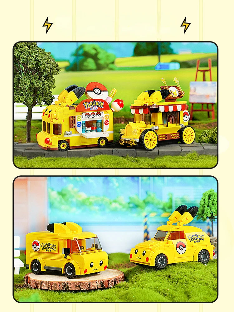Pokemon Car Classic Anime Center House Pikachu Mewtwo Charizard Venusaur Building Blocks Bricks Sets Model DIY Toy For Gift