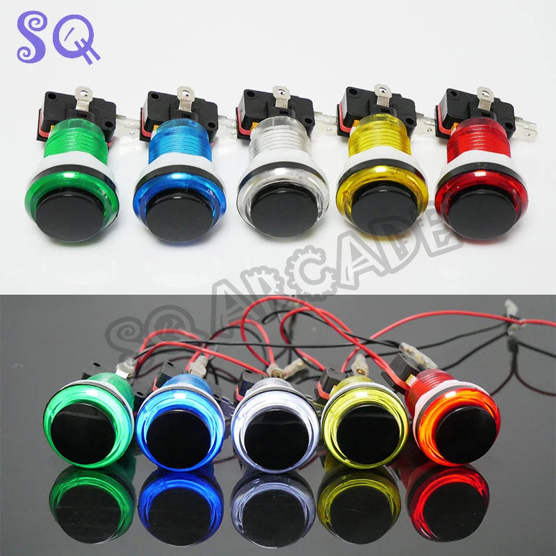 Arcade Button 5 Colors LED Light 33mm Microswitch Snap Round Reset Momentary Black Cover For Pandora Game Parts