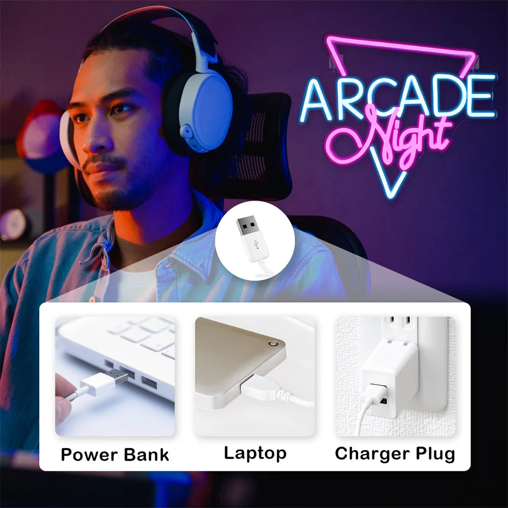 Arcade Zone Neon Led Sign Retro Game Room Decoration Home Bedroom Bar Party Gaming Club Art Wall Light Up Signs Gift For Gamer