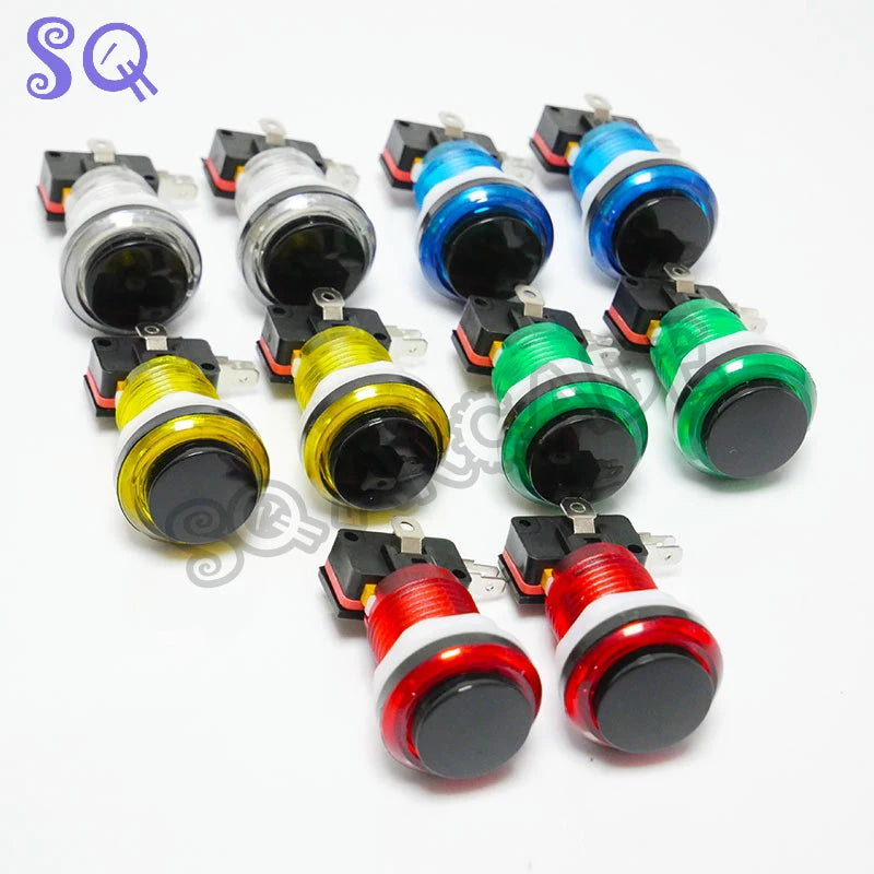 Arcade Button 5 Colors LED Light 33mm Microswitch Snap Round Reset Momentary Black Cover For Pandora Game Parts