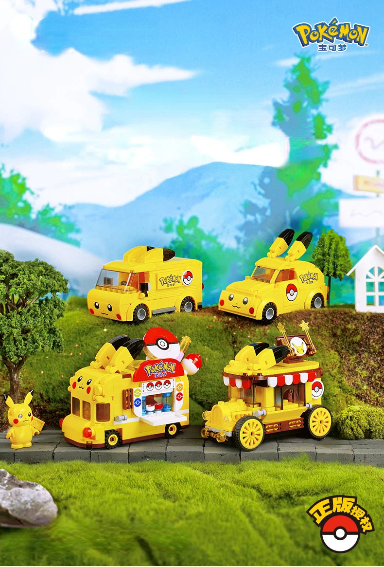 Pokemon Car Classic Anime Center House Pikachu Mewtwo Charizard Venusaur Building Blocks Bricks Sets Model DIY Toy For Gift