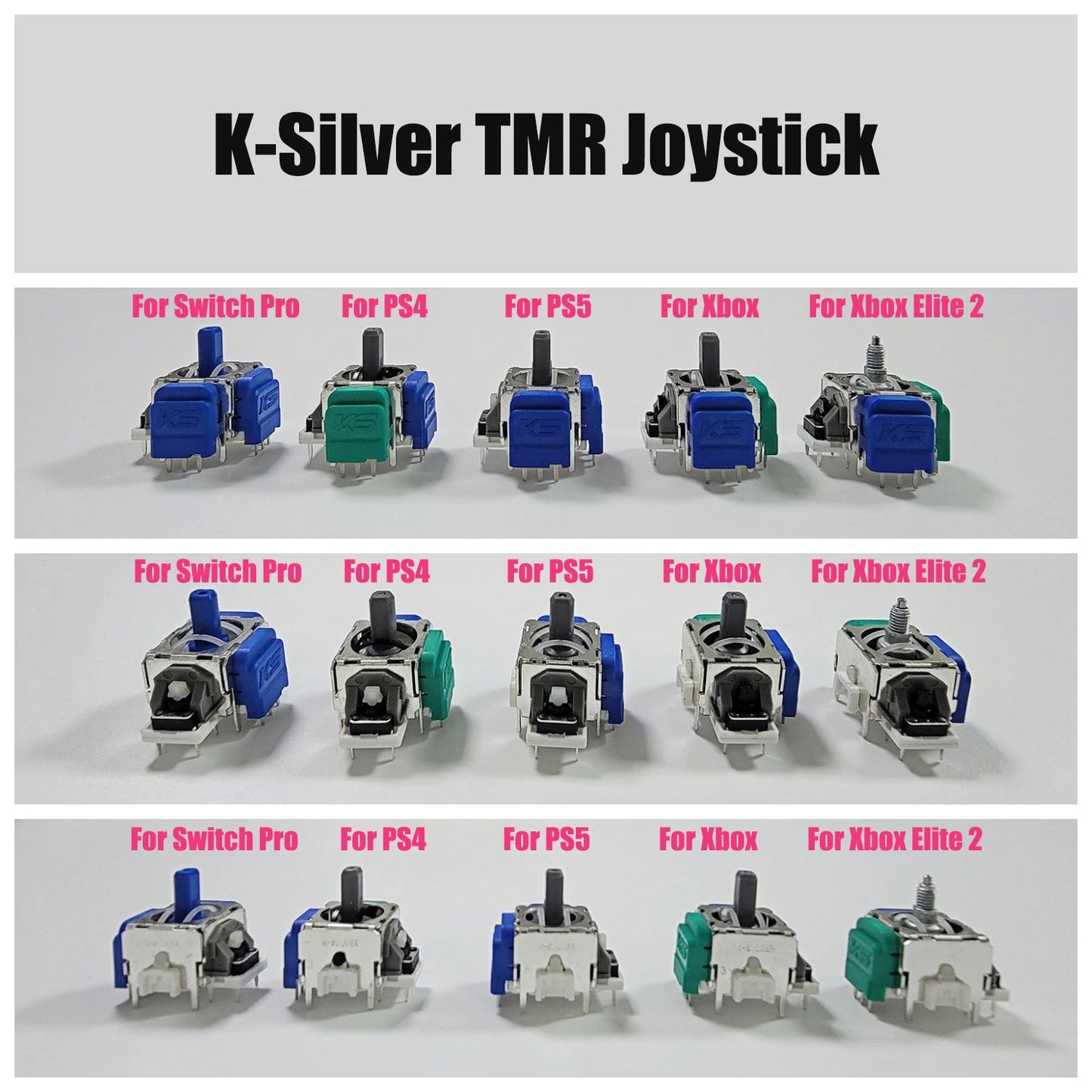 2PCS K-Silver JS13 Pro TMR Joystick for Switch Pro PS5 PS4 Xbox Series Xbox Elite 2 Replacement 3D Analog ThumbStick Anti-Drift