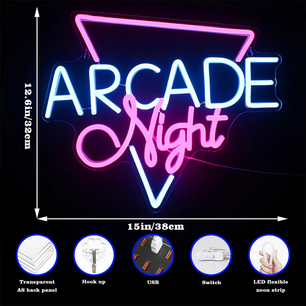Arcade Zone Neon Led Sign Retro Game Room Decoration Home Bedroom Bar Party Gaming Club Art Wall Light Up Signs Gift For Gamer