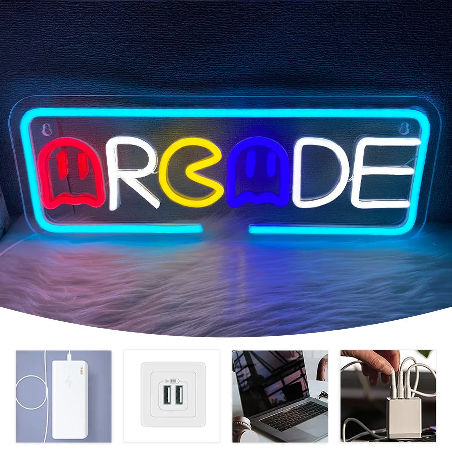 Neon Sign Of Arcade, Used For Wall Decoration, Usb Powered, Used For Artistic Decor Of Game Rooms, Clubs, Bars And Man Caves.