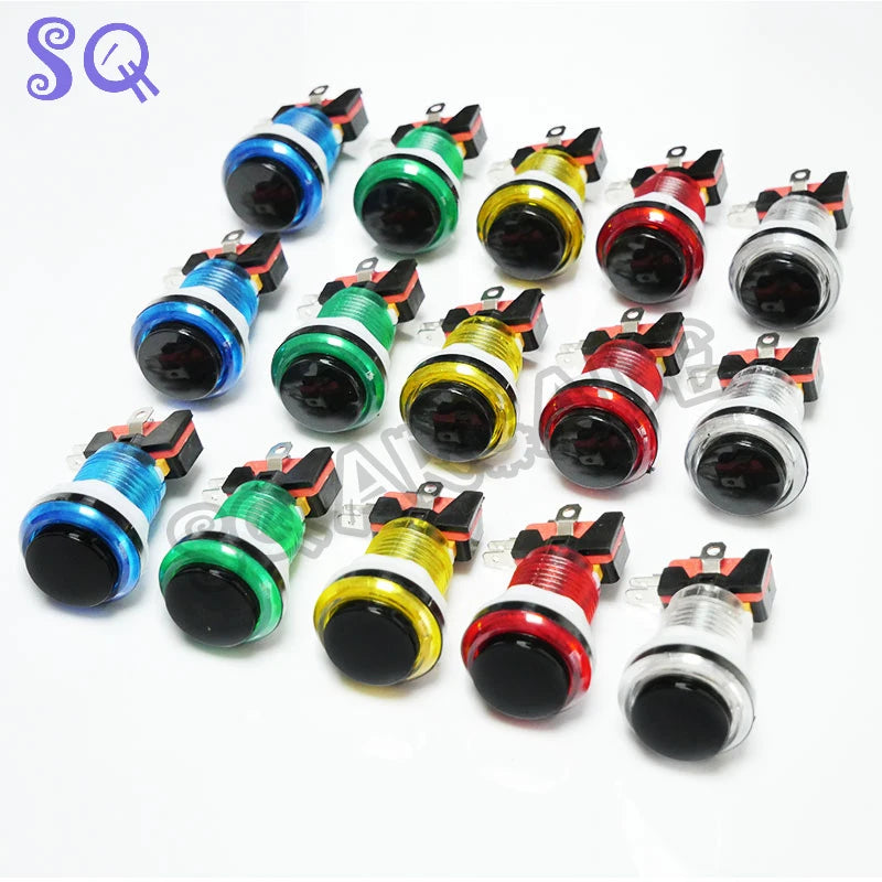 Arcade Button 5 Colors LED Light 33mm Microswitch Snap Round Reset Momentary Black Cover For Pandora Game Parts