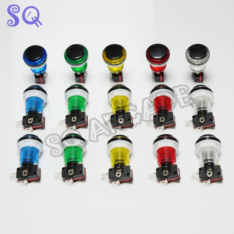 Arcade Button 5 Colors LED Light 33mm Microswitch Snap Round Reset Momentary Black Cover For Pandora Game Parts