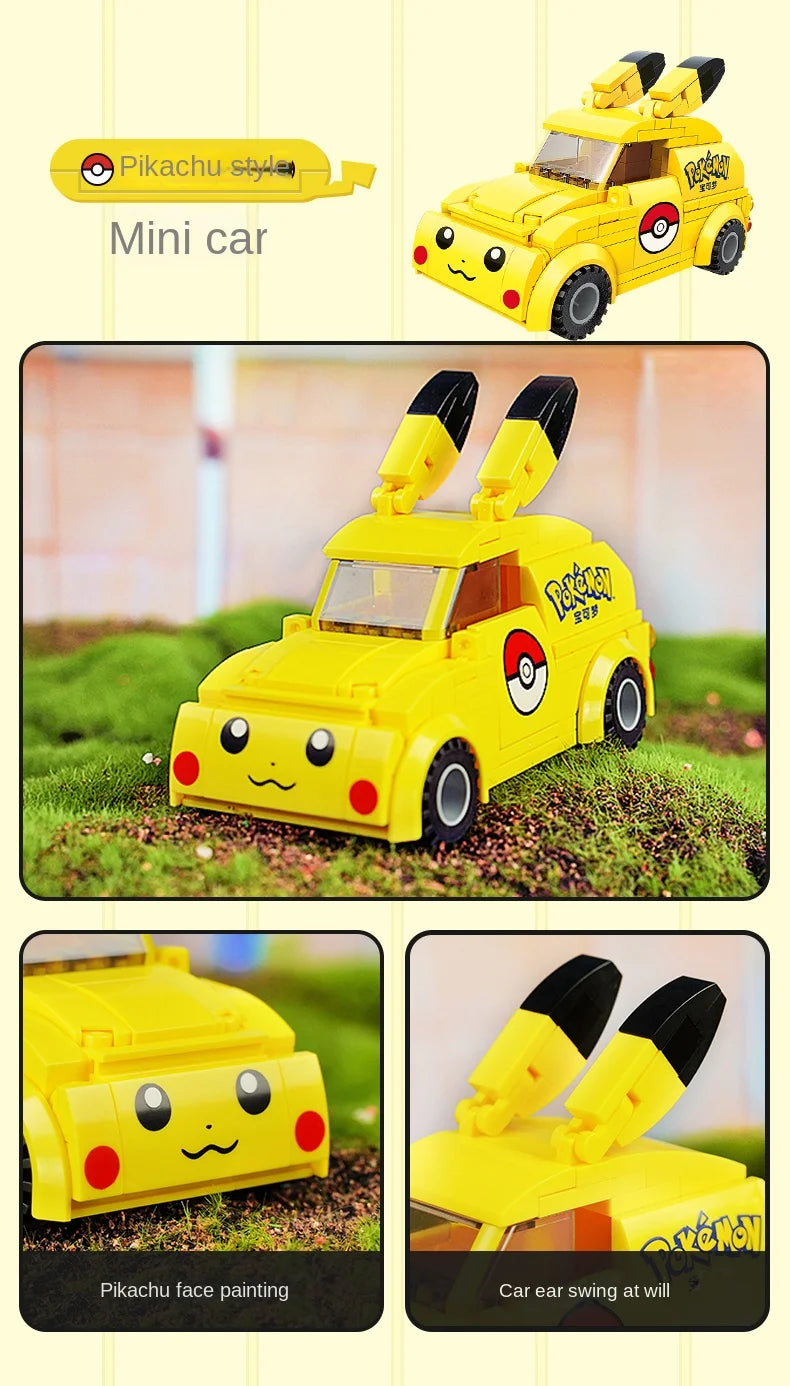 Pokemon Car Classic Anime Center House Pikachu Mewtwo Charizard Venusaur Building Blocks Bricks Sets Model DIY Toy For Gift