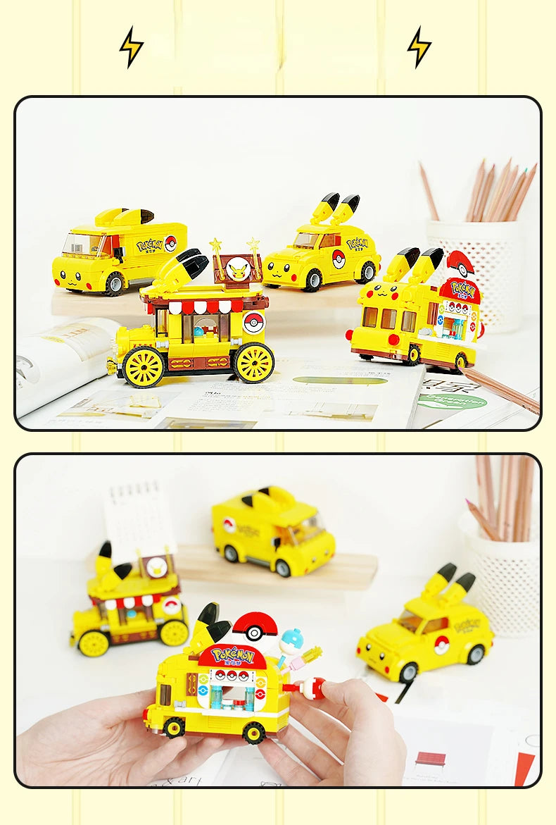 Pokemon Car Classic Anime Center House Pikachu Mewtwo Charizard Venusaur Building Blocks Bricks Sets Model DIY Toy For Gift