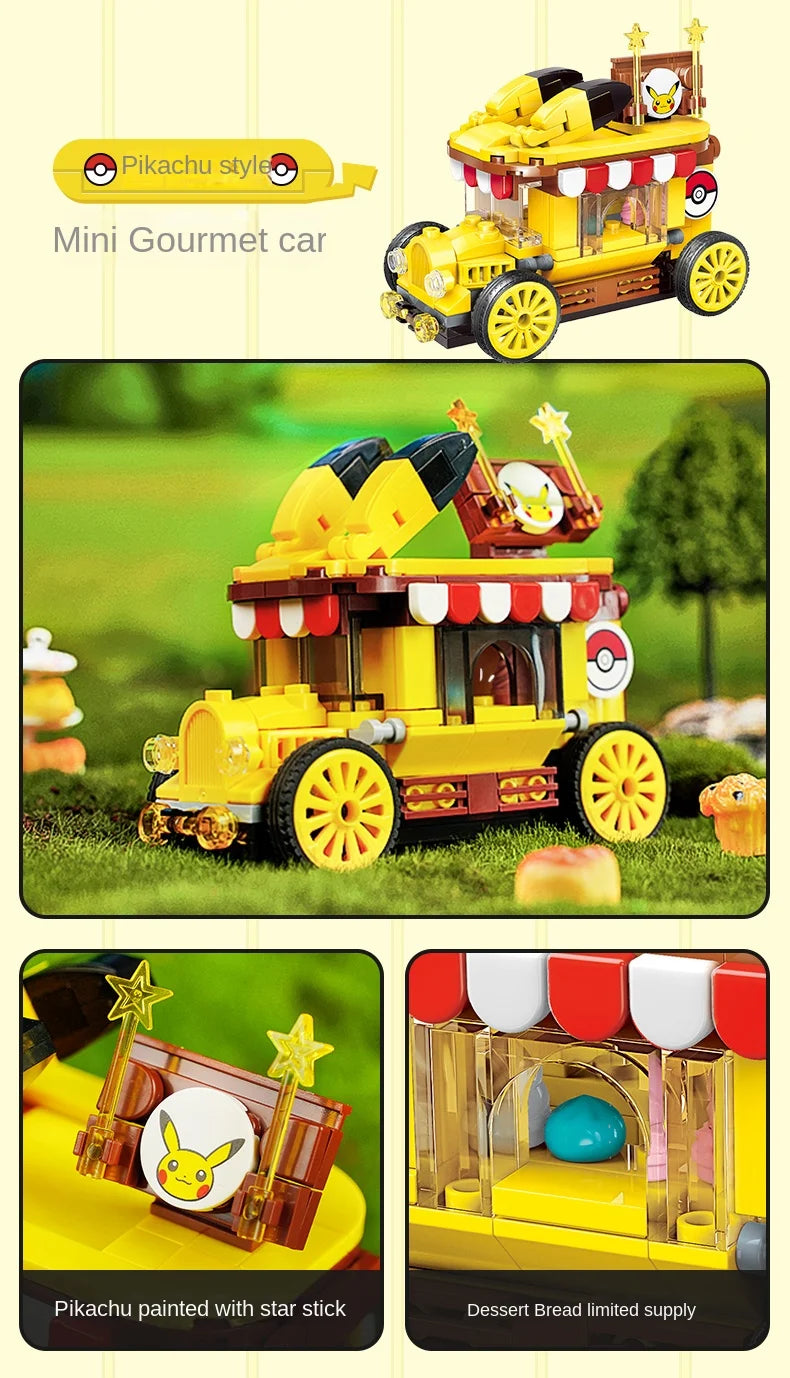 Pokemon Car Classic Anime Center House Pikachu Mewtwo Charizard Venusaur Building Blocks Bricks Sets Model DIY Toy For Gift