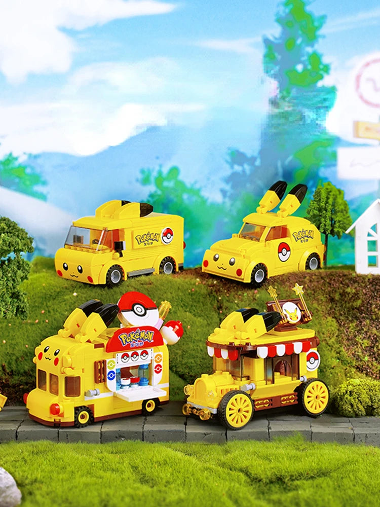 Pokemon Car Classic Anime Center House Pikachu Mewtwo Charizard Venusaur Building Blocks Bricks Sets Model DIY Toy For Gift