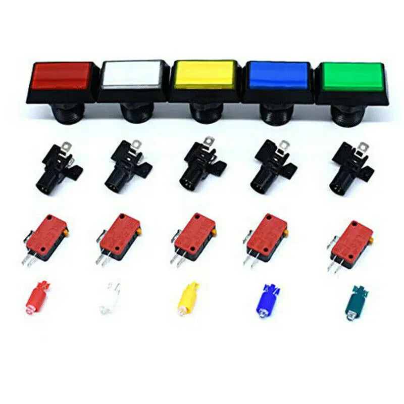Arcade Push Buttons 5 Color Illuminated LED Light Lamp 30*50mm Rectangular Arcade Video Game Player Push Button With Microswitch