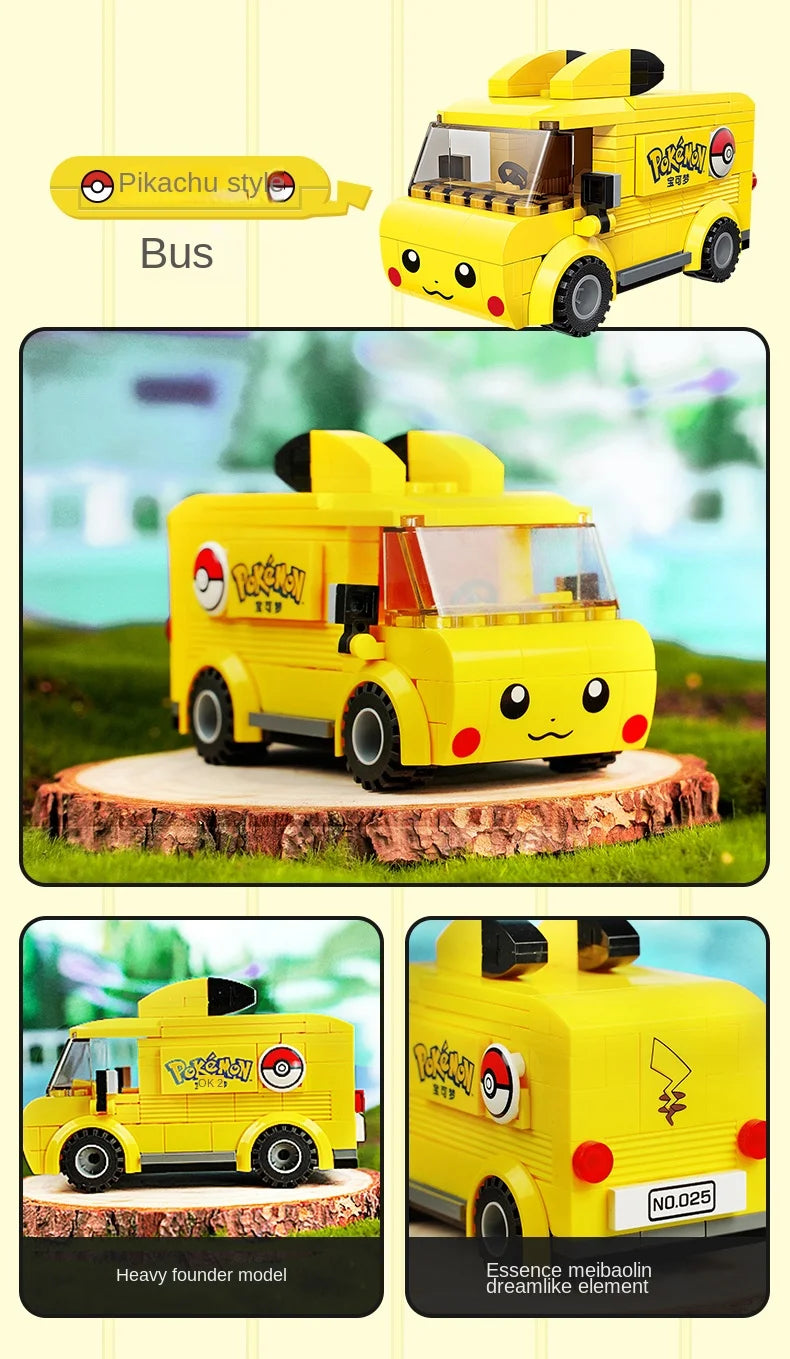 Pokemon Car Classic Anime Center House Pikachu Mewtwo Charizard Venusaur Building Blocks Bricks Sets Model DIY Toy For Gift