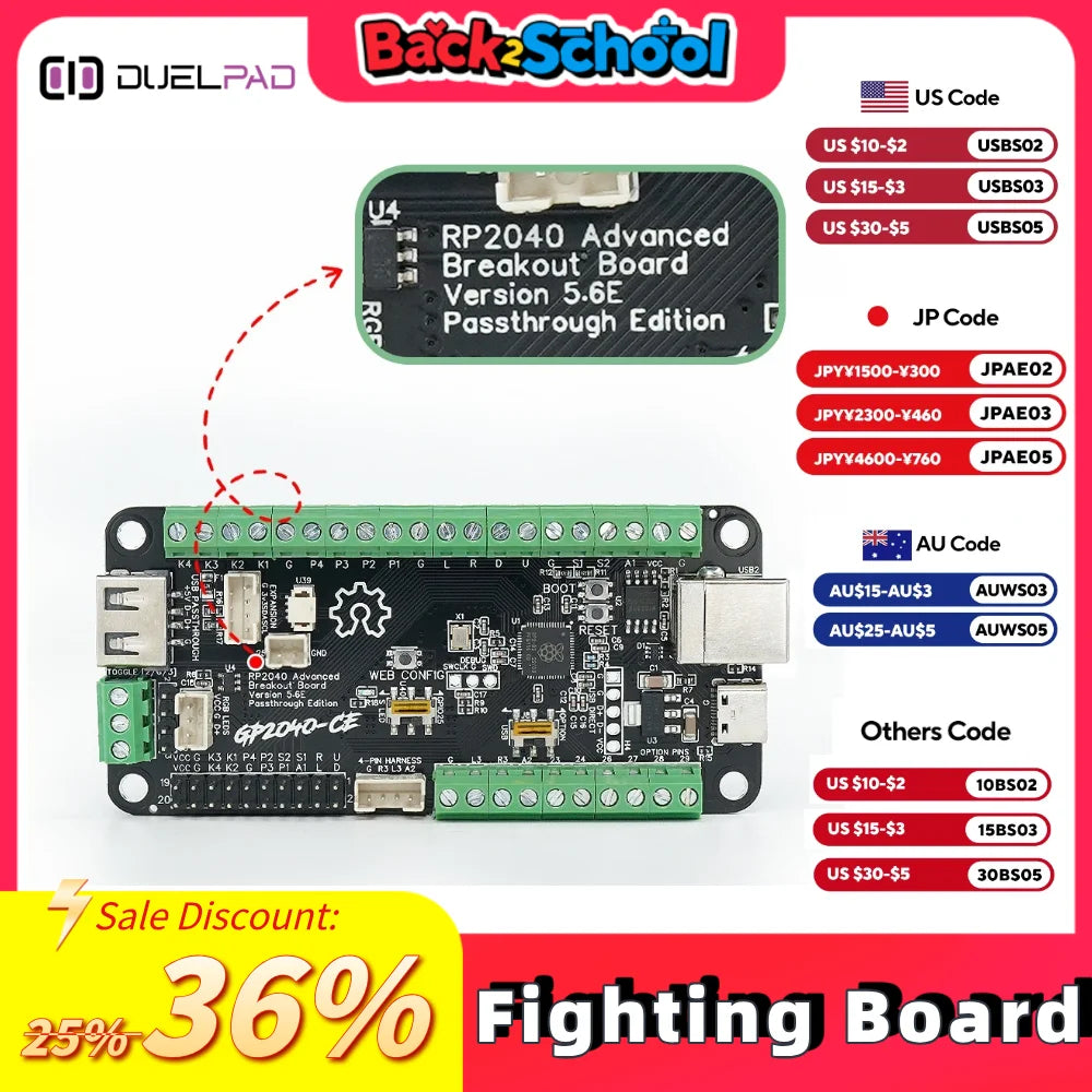 Rp2040 Advanced V5.6E USB Breakout Board Passthrough Edition Arcade Fight Stick Hitbox Buttons Style For PC/PS4/NS/PS5