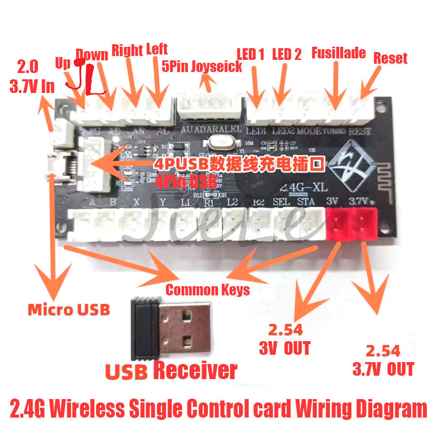 Wireless Arcade Game Controller, USB Encoder, Joystick Button, PS, DIY KIT, PS3, Android, Raspberry Pi, PC, Zero Delay, 2.4G,New