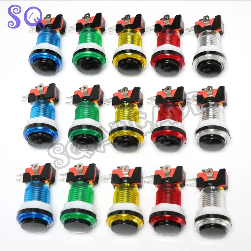 Arcade Button 5 Colors LED Light 33mm Microswitch Snap Round Reset Momentary Black Cover For Pandora Game Parts