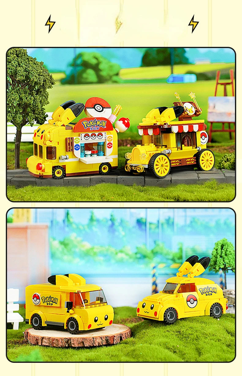 Pokemon Car Classic Anime Center House Pikachu Mewtwo Charizard Venusaur Building Blocks Bricks Sets Model DIY Toy For Gift