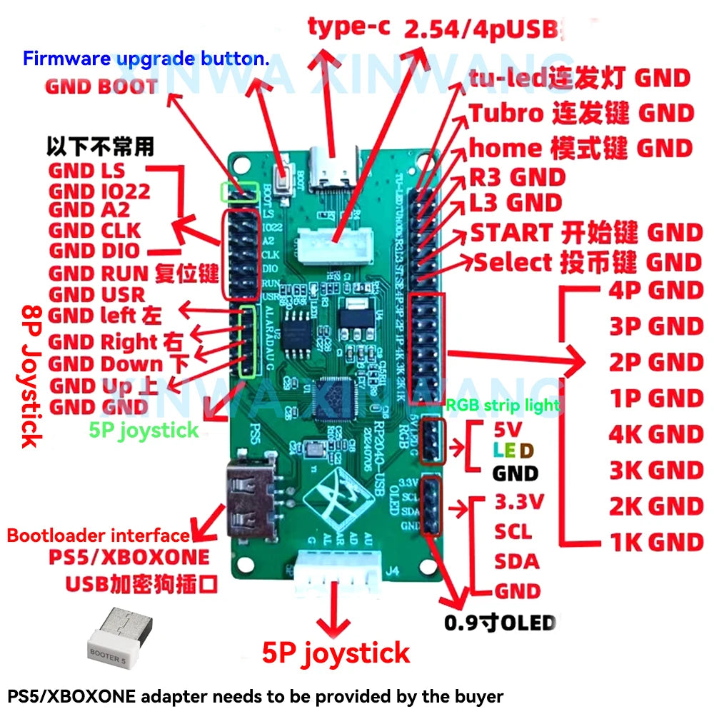 USB Zero Delay Encoder Joystick Hitbox Raspberry Pi PICO Development Board Arcade Game Controller For Xboxone Ps5 PS4 PC Switch