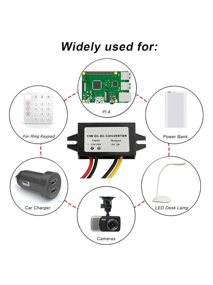 Waterproof 12V to 5V Converter DC-DC Step Down Module Power Adapter USB-A Female/Type C/dual USB/open Wire Connector