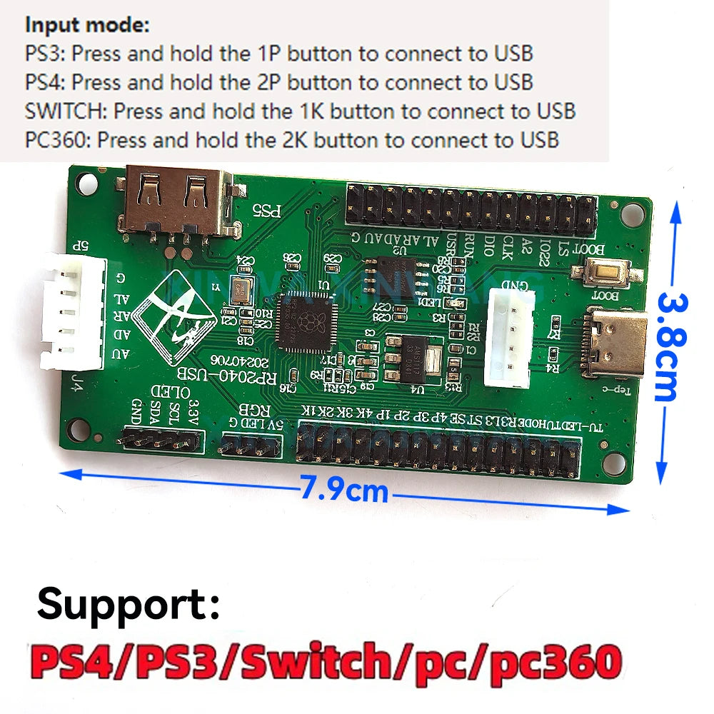 USB Zero Delay Encoder Joystick Hitbox Raspberry Pi PICO Development Board Arcade Game Controller For Xboxone Ps5 PS4 PC Switch