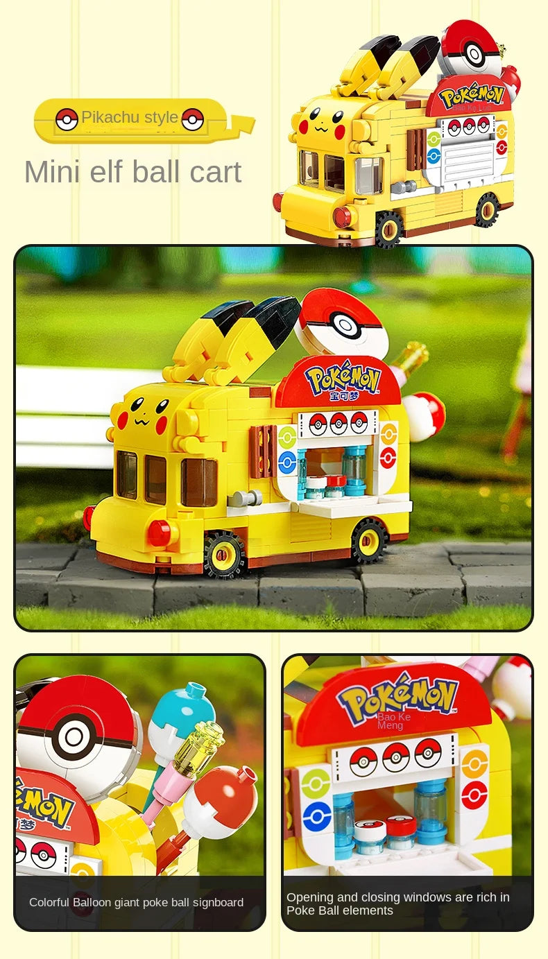 Pokemon Car Classic Anime  Center House Pikachu Mewtwo Charizard Venusaur Building Blocks Bricks Sets Model DIY Toy For Gift